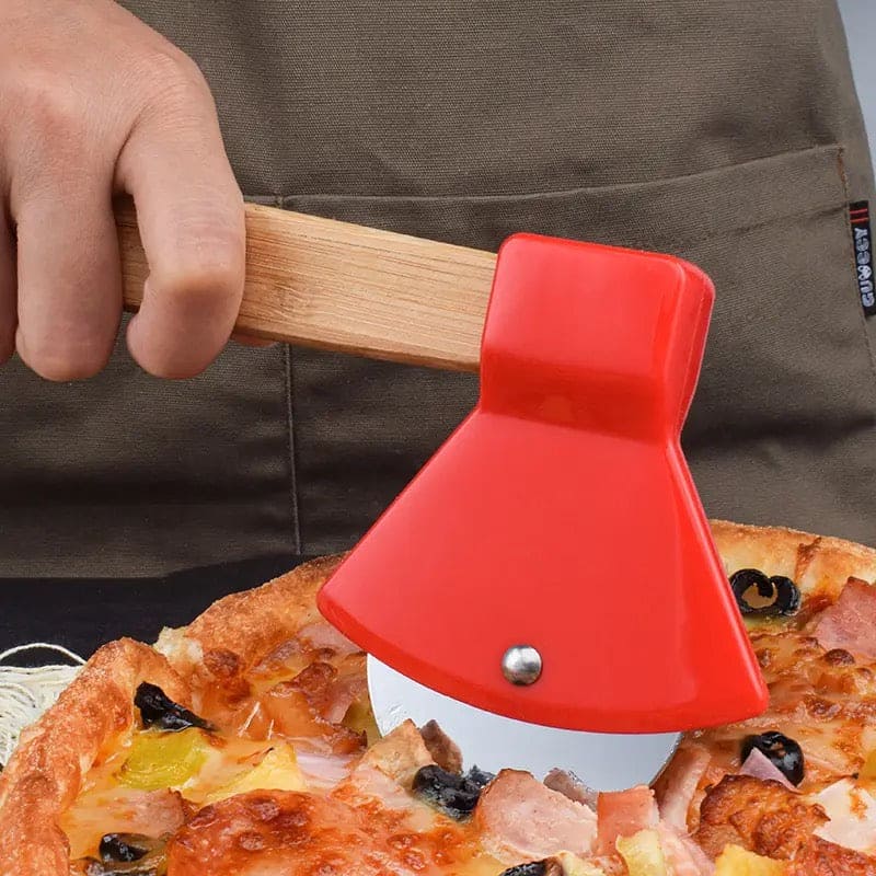 Axe Bamboo Handle Pizza Cutter, Stainless Steel Rotating Blade Pizza Pastry Pasta Dough Cutting Tools, New Portable Round Pizza Pizza Cutter Axe Bamboo Handle Pizza Cutter, Stainless Steel Rotating Blade Pizza Pastry Pasta Dough Cutting Tools, New Portable Round Pizza Pizza Cutter